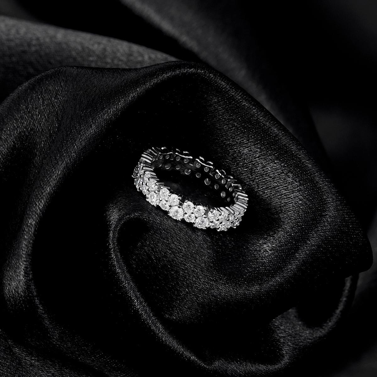 Dazzling Double Row Eternity Ring Synthetic Moissanite S925 Ring Band Jewelry Perfect Birthday Bridal Engagement Ring Promise Gifts for Her Wedding Set