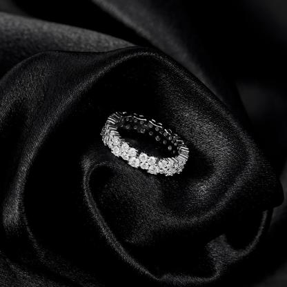 Dazzling Double Row Eternity Ring Synthetic Moissanite S925 Ring Band Jewelry Perfect Birthday Bridal Engagement Ring Promise Gifts for Her Wedding Set
