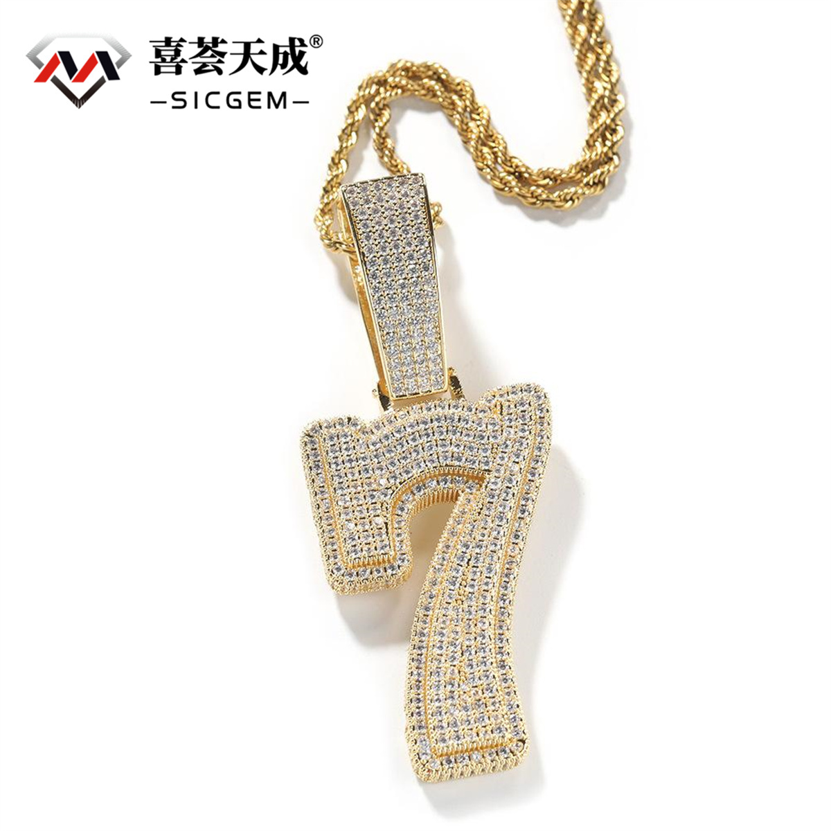 ZIRCONIA HIP HOP LARGE NUMBER PENDANT NECKLACE