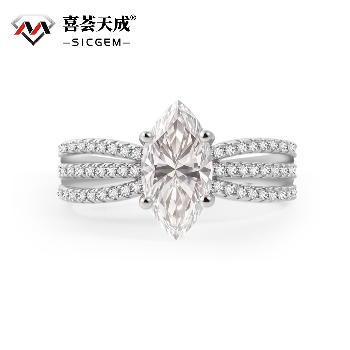 2.4ct Odyssey of Love Ring Triple Band Engagement Ring Wedding Set Marquise Cut VVS Synthetic Moissanite Ring Jewelry S925/Copper Band
