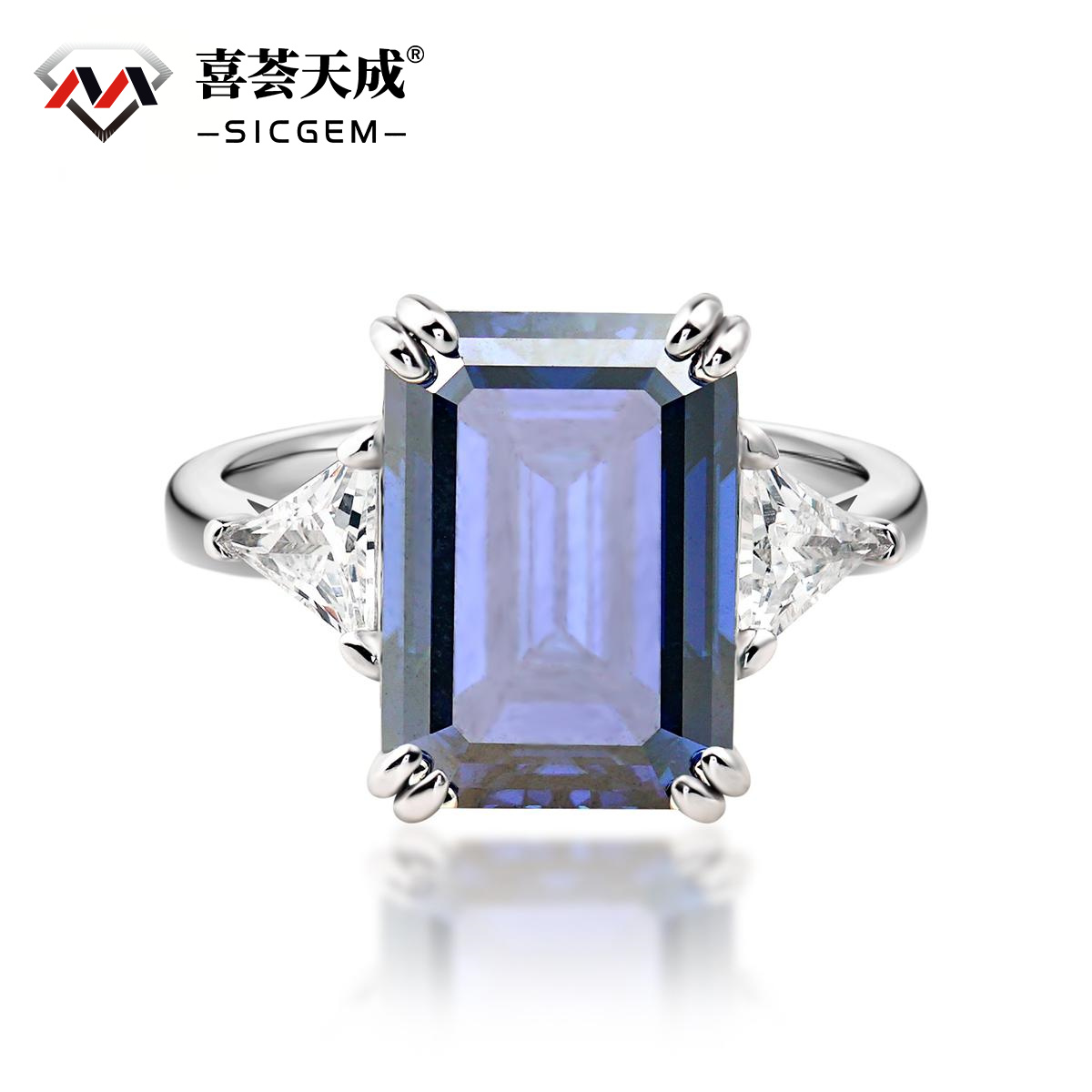 10ct Octagon Synthetic Moissanite Three Stones Ring In 925 Sterling Silver