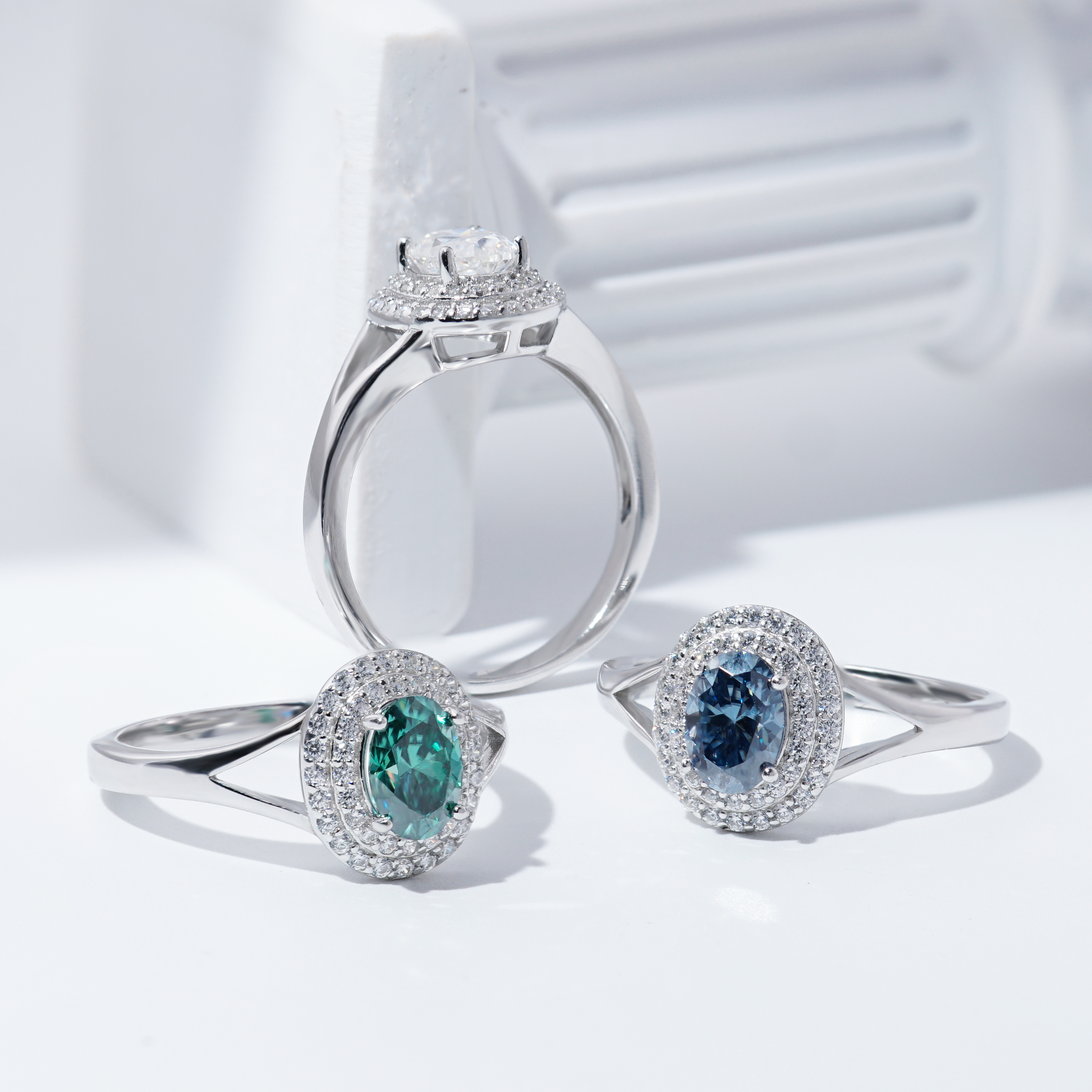 1ct Oval Synthetic Moissanite Double Halo Ring In 925 Sterling Silver Ring Band Jewelry Perfect Birthday Engagement Wedding Anniversary Gift for Women