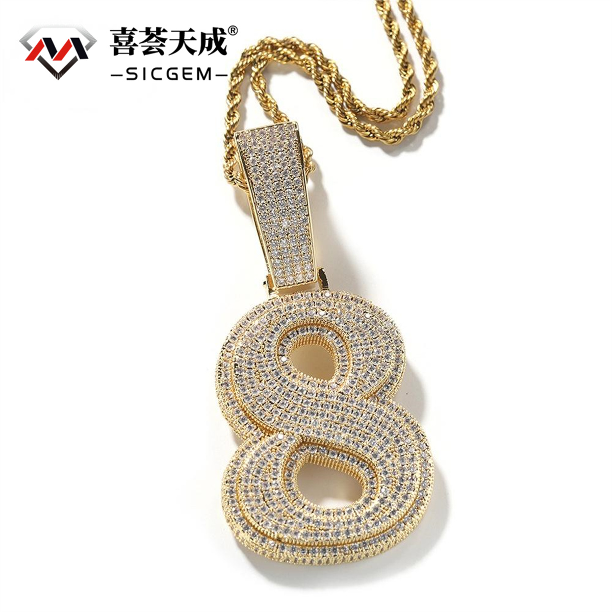 ZIRCONIA HIP HOP LARGE NUMBER PENDANT NECKLACE