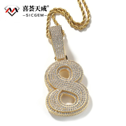 ZIRCONIA HIP HOP LARGE NUMBER PENDANT NECKLACE