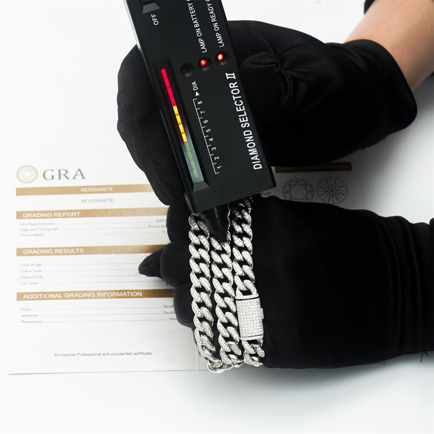 02style S925 VVS Synthetic Moissanite Hip Hop Unisex Cuban Link Necklace Chain