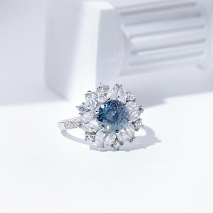 3ct Hundreds Faces Round Synthetic Moissanite Flower Ring In 925 Sterling Silver