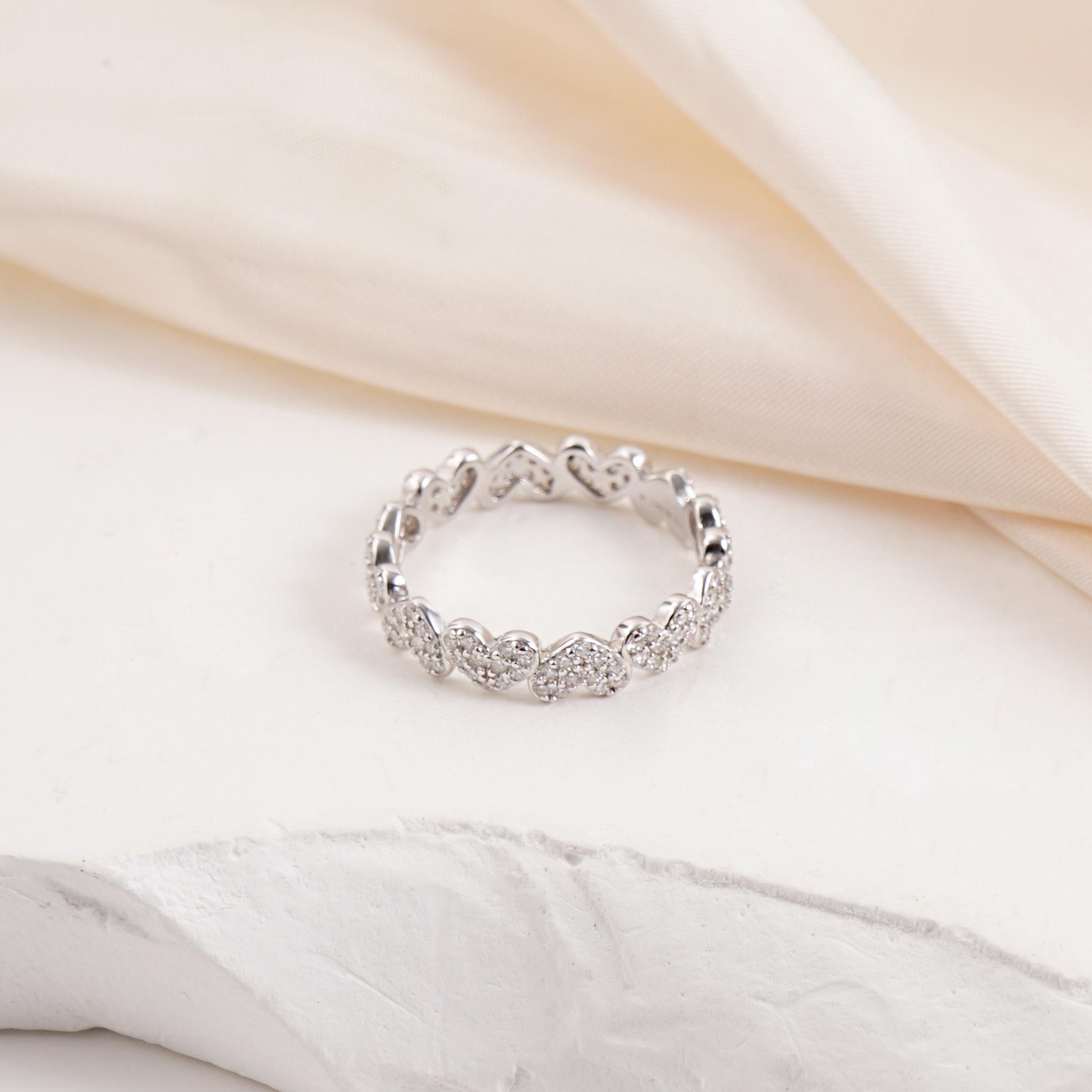 Delzzad Heart Eternity Band Ring Synthetic Moissanite Ring Jewelry S925 Perfect Birthday Engagement Wedding Anniversary Christmas Gift