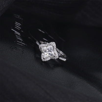 Delzzad Adjustable Luxury Clover Cluster Ring Lab-Created Moissanite Engagement Ring S925 Sterling Silver Moissanite Jewelry Perfect Gift
