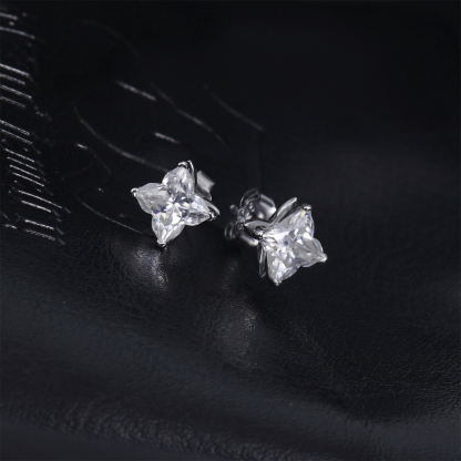 Delzzad Solitaire Clover Stud Earrings Lab-Created Moissanite Stud Earring S925 Sterling Silver Moissanite Jewelry Perfect Birthday Gift for Men Women Wedding Set