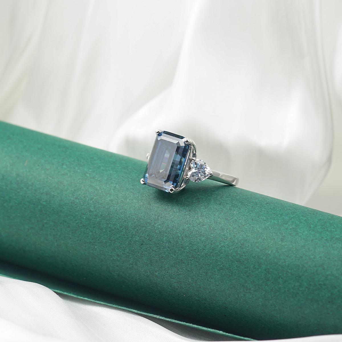 10ct Octagon Synthetic Moissanite Three Stones Ring In 925 Sterling Silver