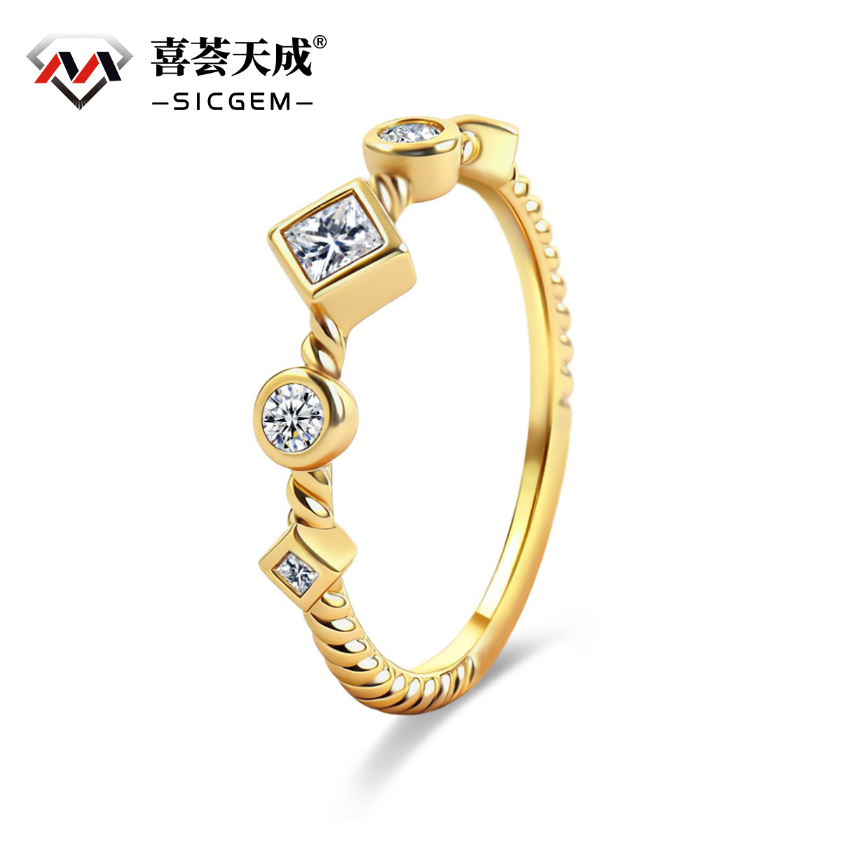 Vintage Cable Band Ring Bezel Synthetic Moissanite Ring Jewelry S925
