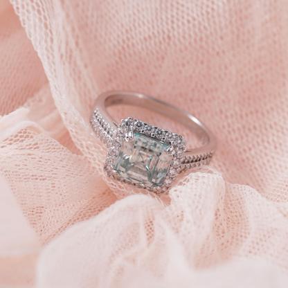 2.5ct Paraiba Asscher Synthetic Moissanite Halo Ring S925 Ring Band Jewelry Perfect Birthday Engagement Wedding Anniversary Gift