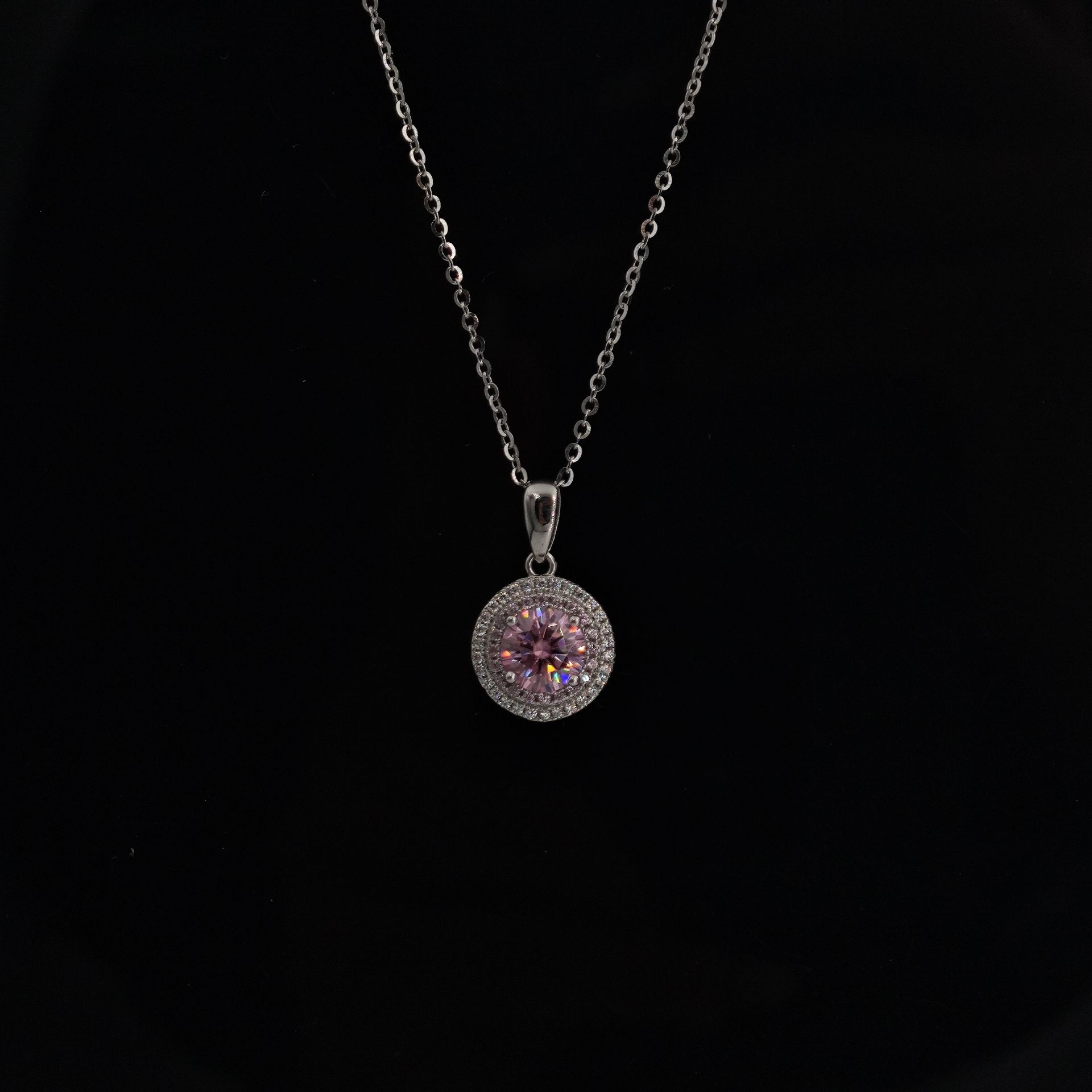 1ct Round Synthetic Moissanite Double Halo Necklace S925