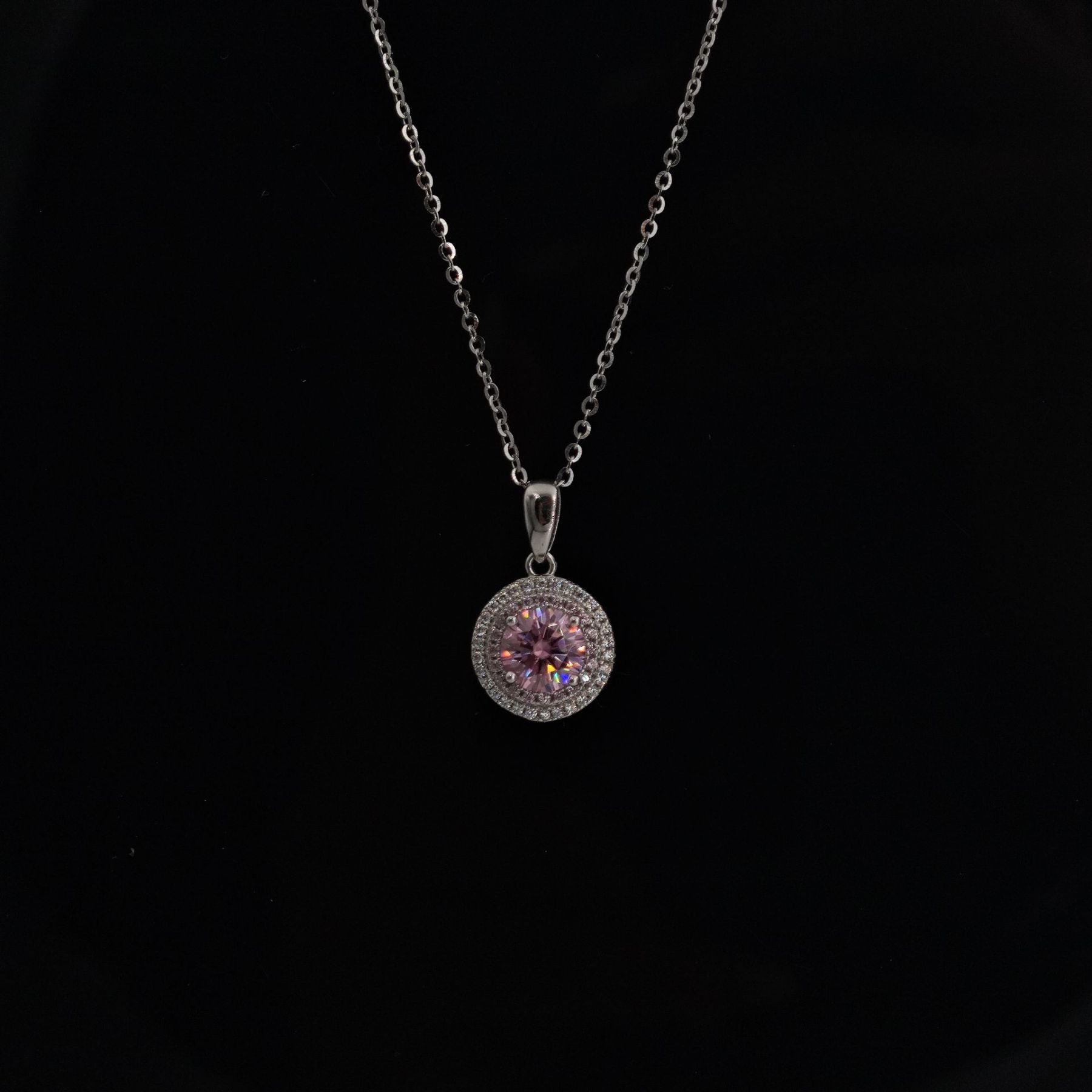 1ct Round Synthetic Moissanite Double Halo Necklace S925