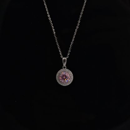1ct Round Synthetic Moissanite Double Halo Necklace S925