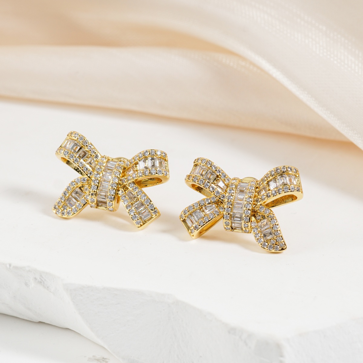 Bow Stud Earrings Bow-knot Earrings Synthetic Moissanite S925 Stud Earrings