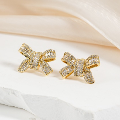 Bow Stud Earrings Bow-knot Earrings Synthetic Moissanite S925 Stud Earrings