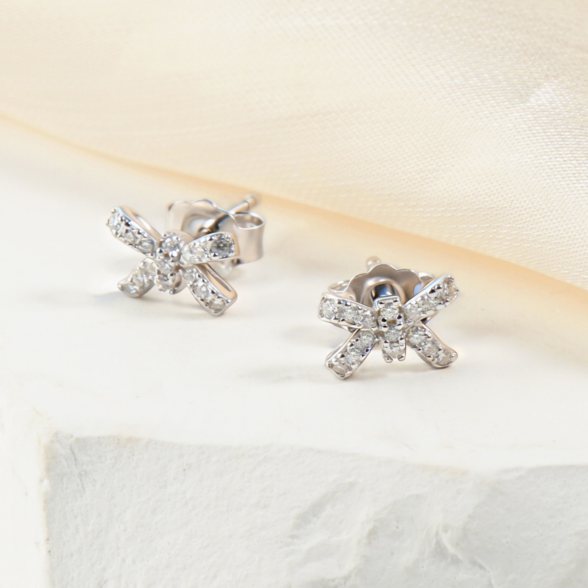 Bow Stud Earrings Bow-knot Earrings Synthetic Moissanite S925 Stud Earrings