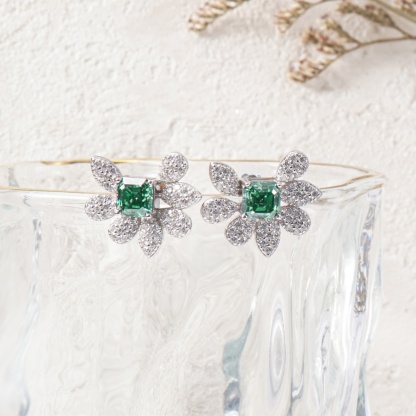 Asscher Synthetic Moissanite Flower Stud Earrings S925