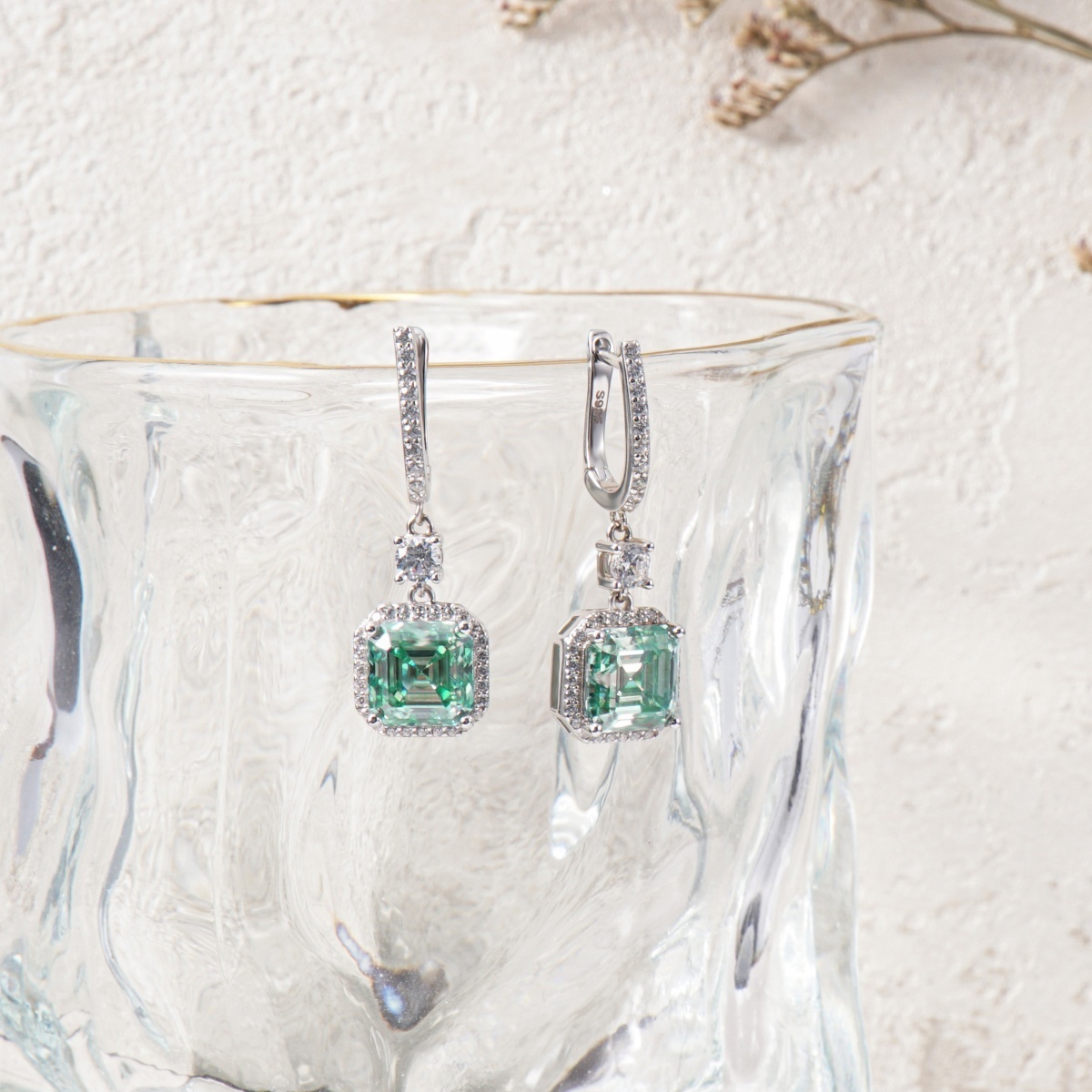 Bling Halo Dangle Earrings VVS Synthetic Moissanite Earrings S925