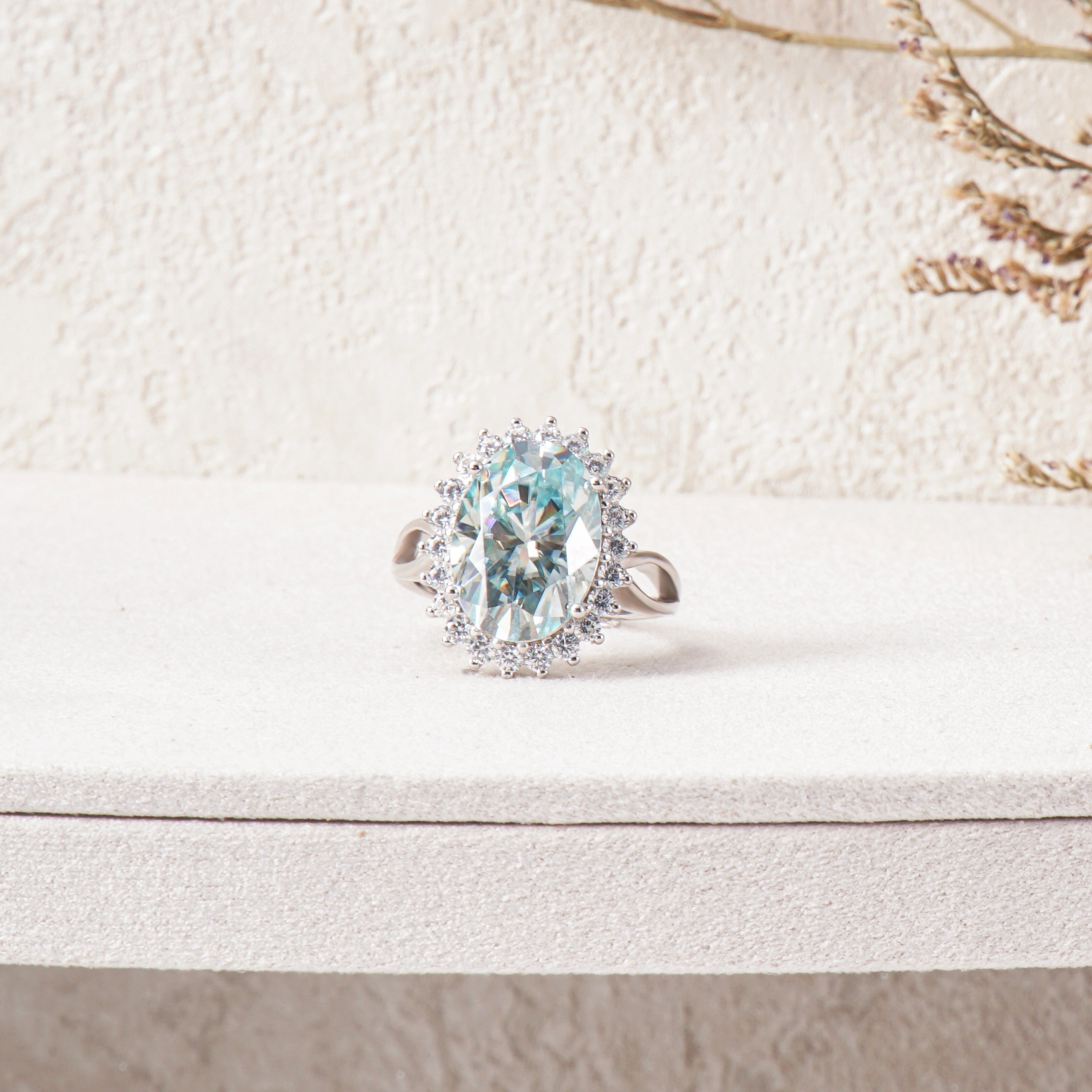 1ct Oval Flower Ring Synthetic Moissanite Ring S925
