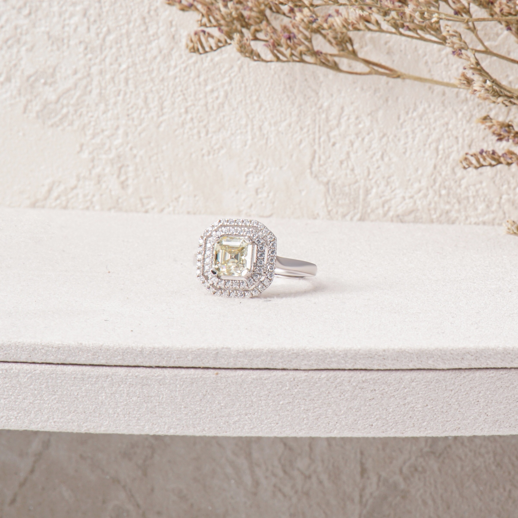 1ct Asscher Synthetic Moissanite Double-layered Setting Ring S925