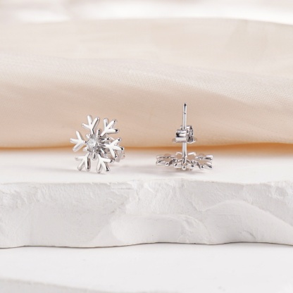 Delzzad Romantic Icy Snowflake Stud Earrings Synthetic Moissanite S925 Earring Jewelry Perfect Birthday Engagement Anniversary Christmas Gift