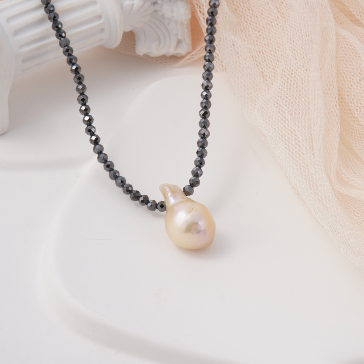 Elegant Pearl Synthetic Moissanite Pendant Necklace Chain S925