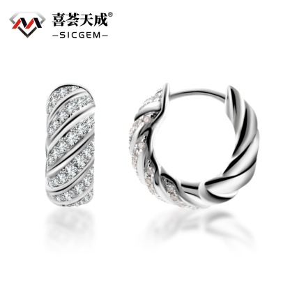 Sculpted Cable Hoop Earrings D Color VVS Synthetic Moissanite S925 Earrings