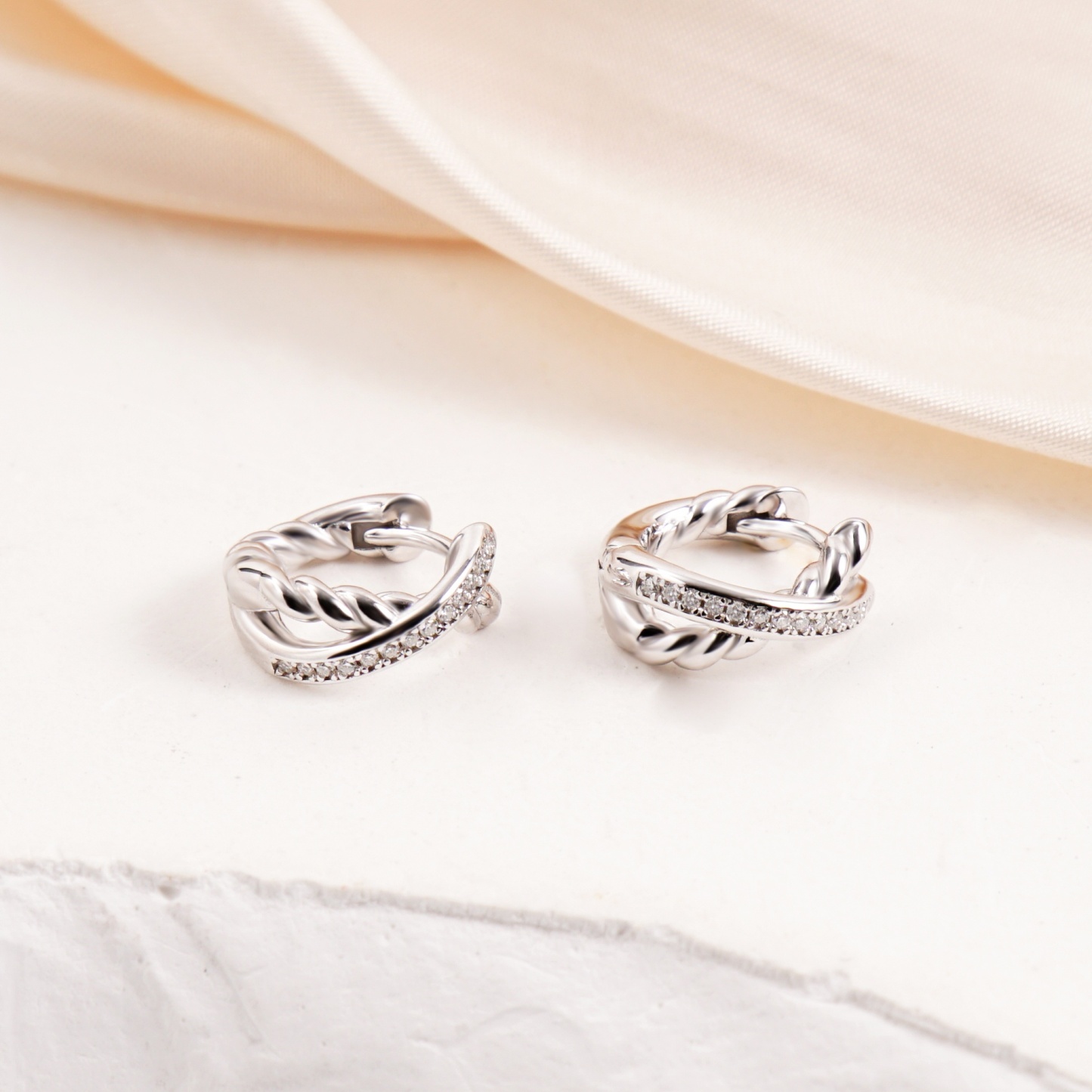 Delzzad Twist Hoop Earrings Crossover Huggies Earrings D Color VVS Synthetic Moissanite Earrings Jewelry S925 Perfect Birthday Engagement Wedding Anniversary Christmas Gift