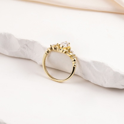 14k Gold-Plated 1ct Vintage Marquise Cut Engagement Ring Synthetic Moissanite Ring Jewelry S925