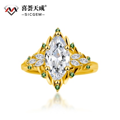 2.2ct Vintage Marquise Cut Leaf Cluster Engagement Ring Band VVS Synthetic Moissanite S925 Ring