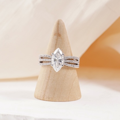 2.4ct Odyssey of Love Ring Triple Band Engagement Ring Wedding Set Marquise Cut VVS Synthetic Moissanite Ring Jewelry S925/Copper Band