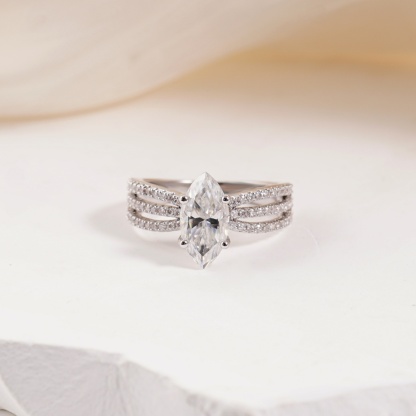 2.4ct Odyssey of Love Ring Triple Band Engagement Ring Wedding Set Marquise Cut VVS Synthetic Moissanite Ring Jewelry S925/Copper Band