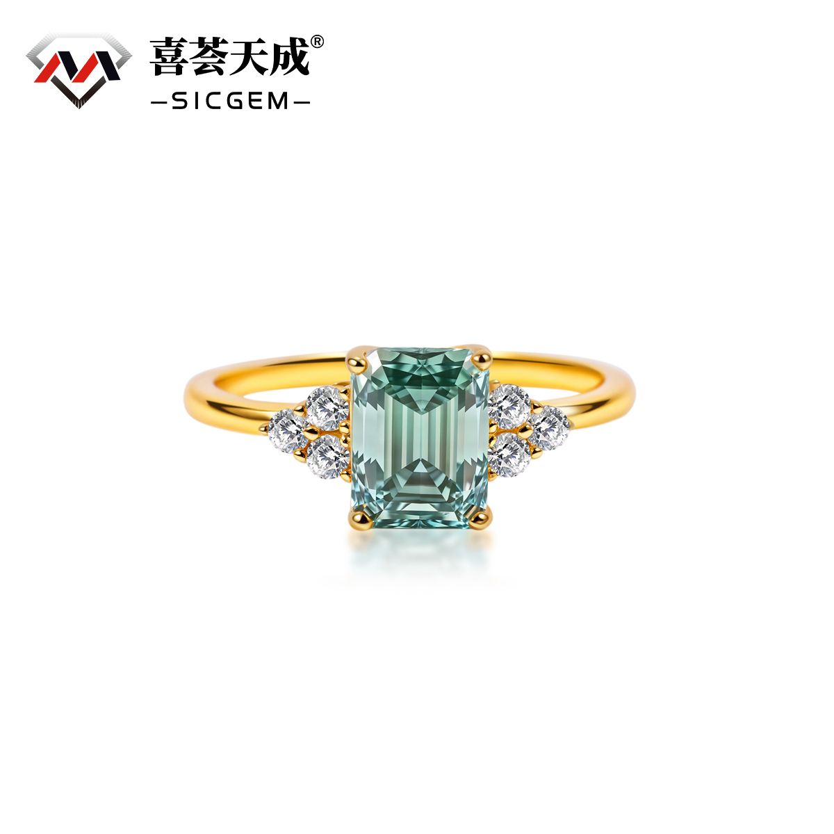 2.2ct Aurora Green Dream Ring Engagement Ring Band Step Cut Synthetic Moissanite Ring Jewelry S925