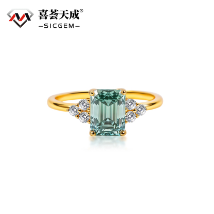 2.2ct Aurora Green Dream Ring Engagement Ring Band Step Cut Synthetic Moissanite Ring Jewelry S925