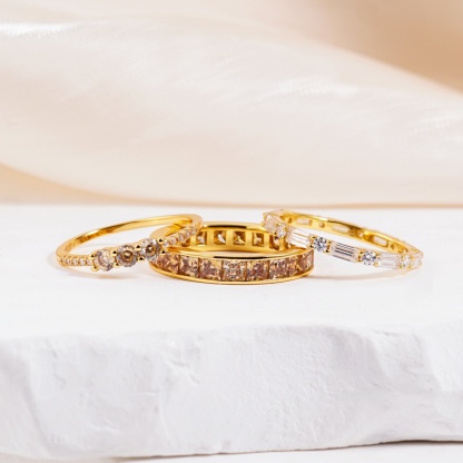 Eternal Trinity Harmony Set Vintage Ring Band Champagne Stacking Ring Synthetic Moissanite Ring Jewelry S925
