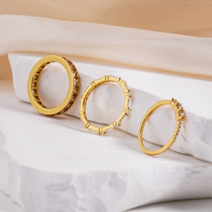 Eternal Trinity Harmony Set Vintage Ring Band Champagne Stacking Ring Synthetic Moissanite Ring Jewelry S925