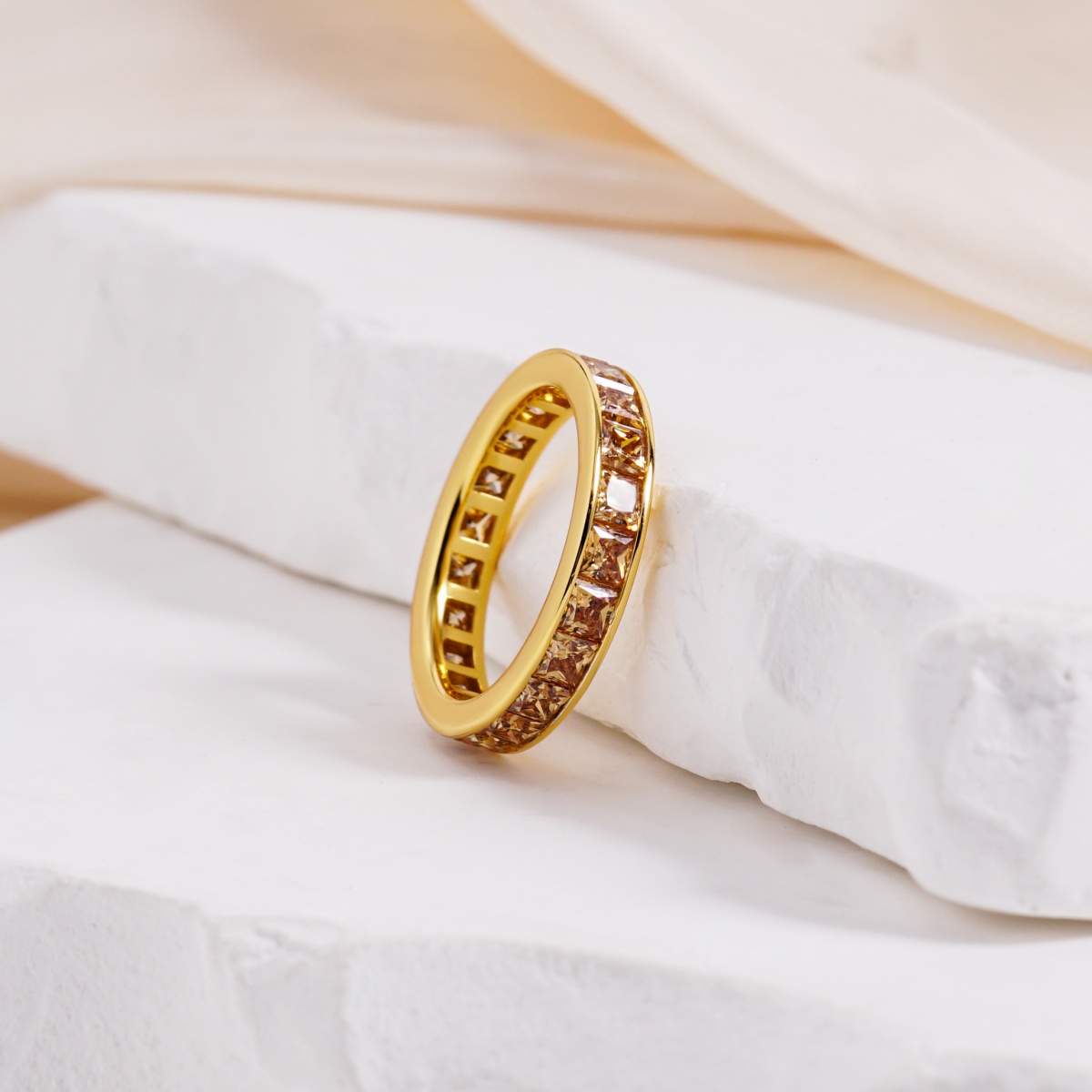 Eternal Trinity Harmony Set Vintage Ring Band Champagne Stacking Ring Synthetic Moissanite Ring Jewelry S925