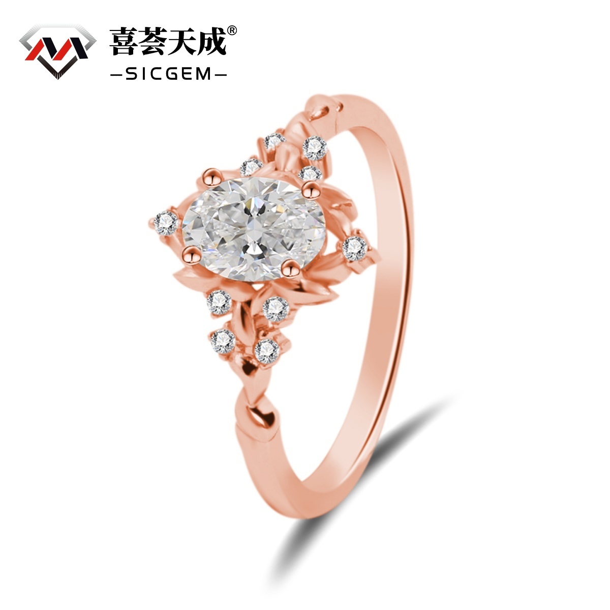1ct Love Blossom Ring Elegant Rose Golden Engagement Ring Oval Cut Synthetic Moissanite S925 Ring Band for Women