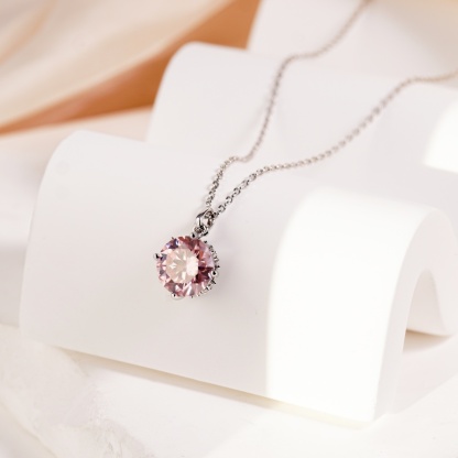 【Celestial Rose Trio】Pink Four-Prong Stud Earrings Necklace Ring Band Set Pink Synthetic Moissanite Set Copper Jewelry Set