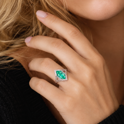 2ct Sparkle Halo Ring Marquise Cut  Green Bliss Ring Engagement Ring Synthetic Moissanite S925 Ring Band