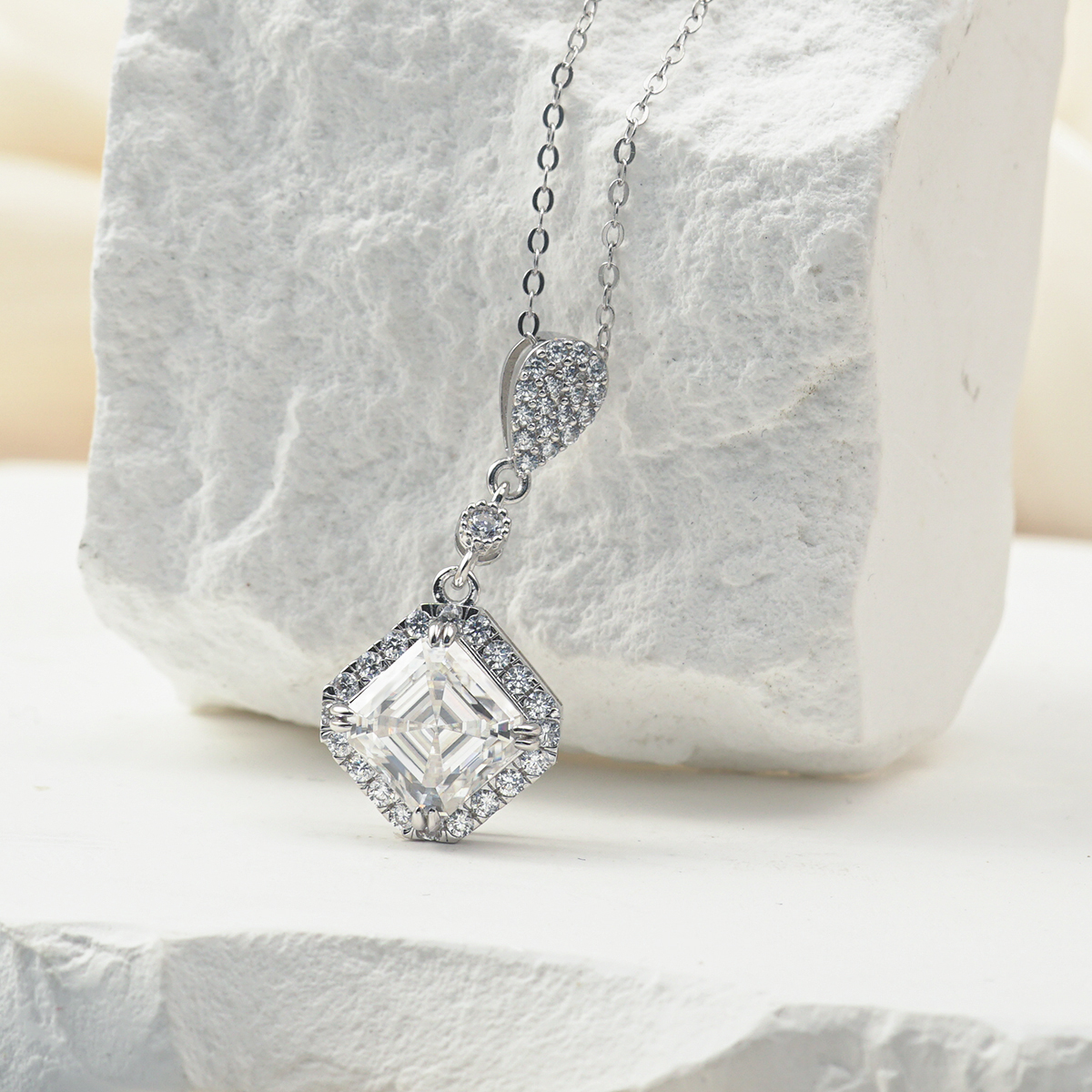 1ct  Asscher Cut Synthetic Moissanite Bling Pendant Necklace Chain S925