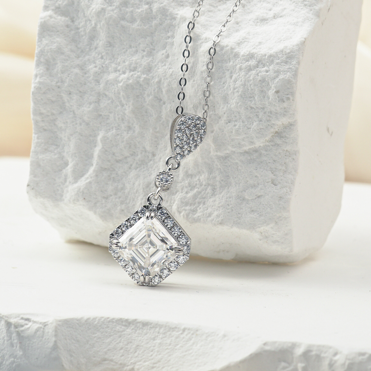 1ct  Asscher Cut Synthetic Moissanite Bling Pendant Necklace Chain S925