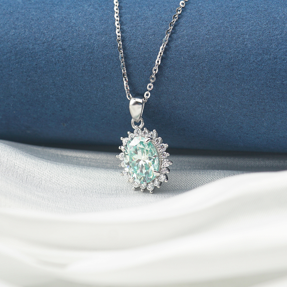 Oval Synthetic Moissanite Sunflower Pendant Necklace Chain S925