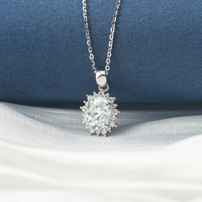 Oval D Color VVS Synthetic Moissanite Sunflower Pendant Necklace Chain S925