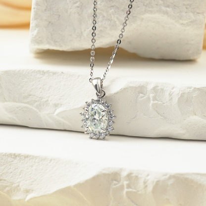 Oval D Color VVS Synthetic Moissanite Sunflower Pendant Necklace Chain S925