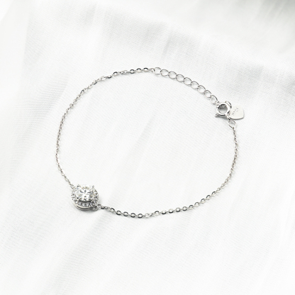 1ct Round Synthetic Moissanite Halo Bracelet S925