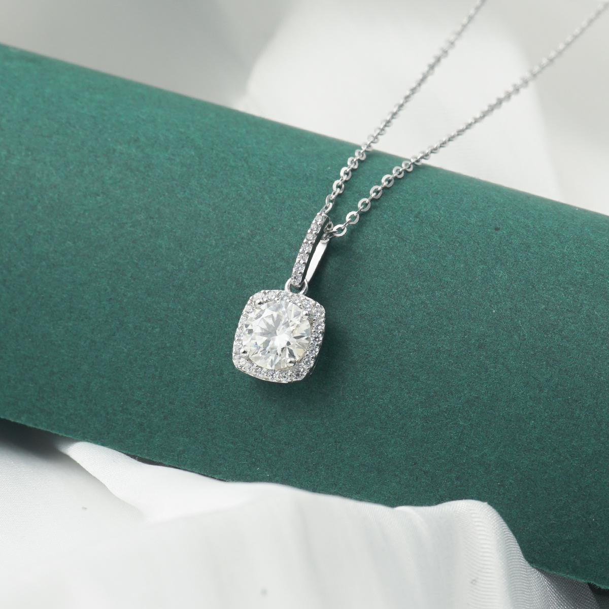 1ct Round Synthetic Moissanite Square Halo Pendant Necklace S925