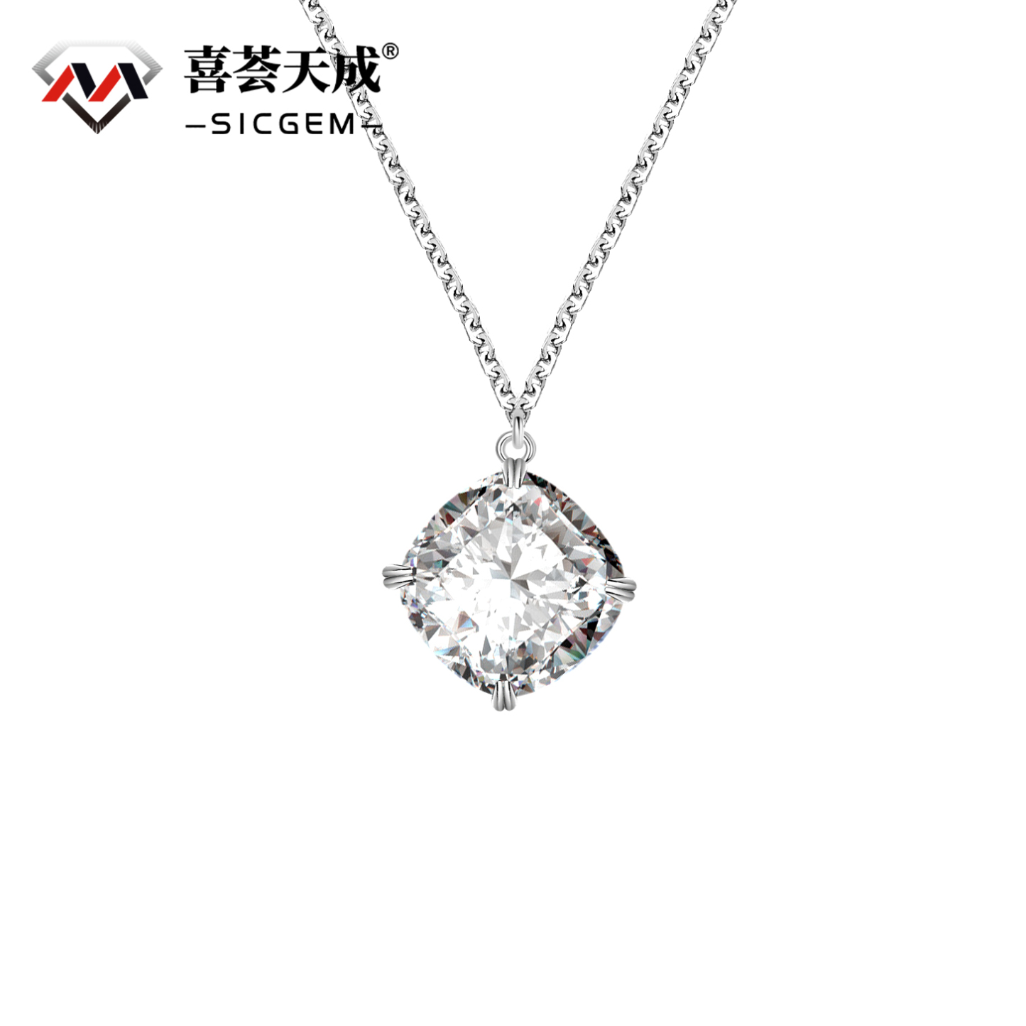 70ct Cushion Cut Synthetic Moissanite Pendant Necklace Chain S925